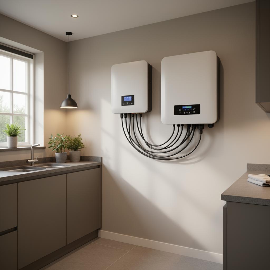 Moderne thuisbatterij in een nette technische ruimte